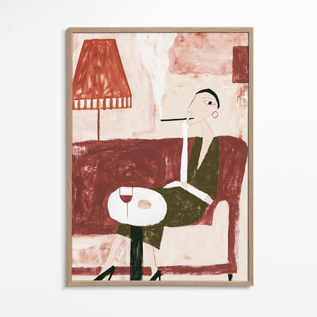 Kitchen art: seated figure with wine