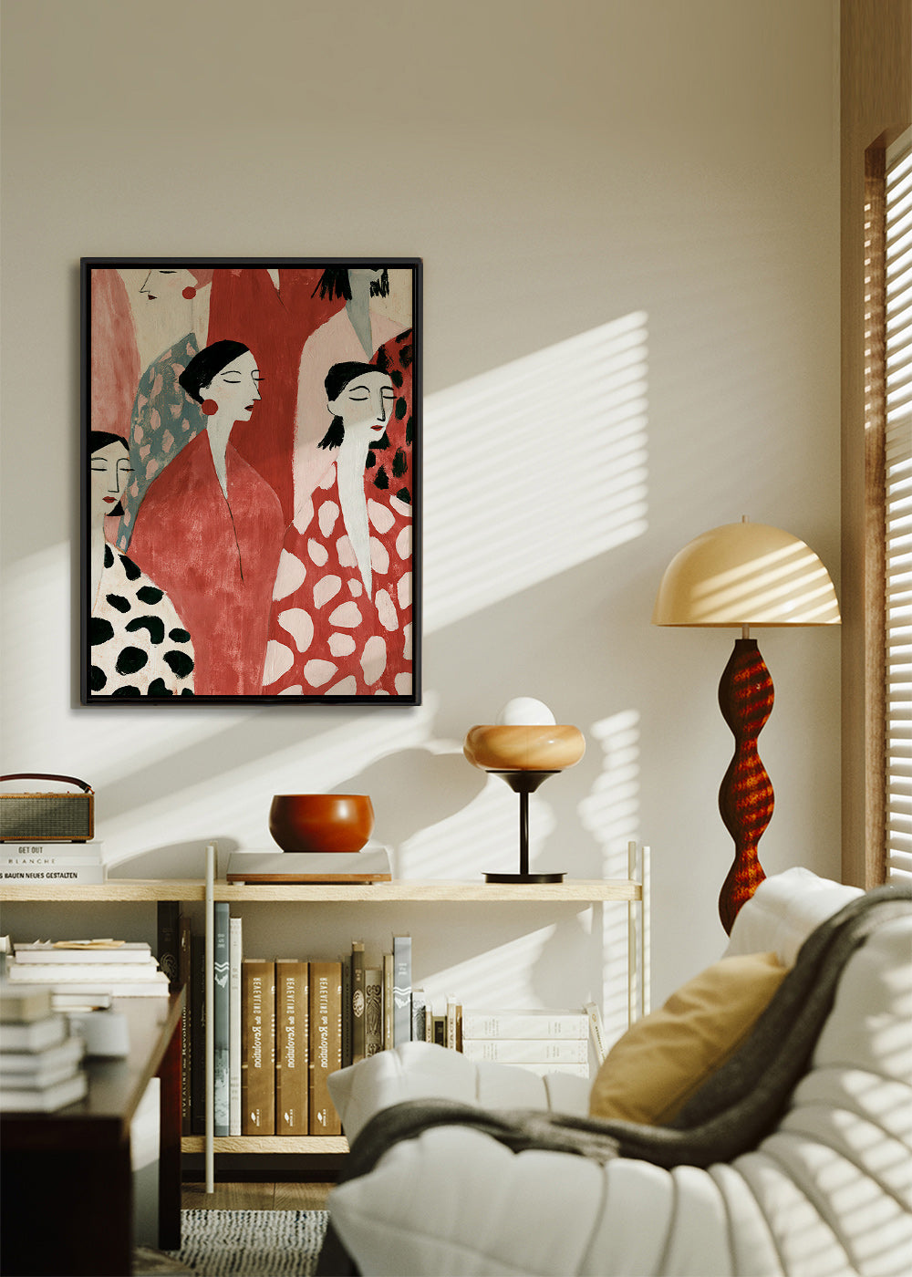Illustration of female figures in red
