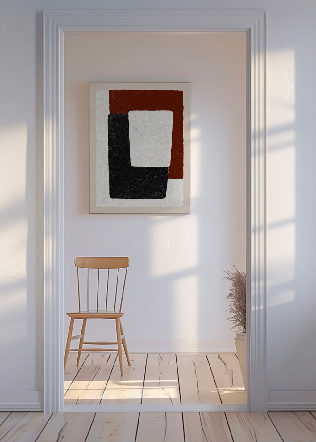 Abstract artwork terracotta and black blocks