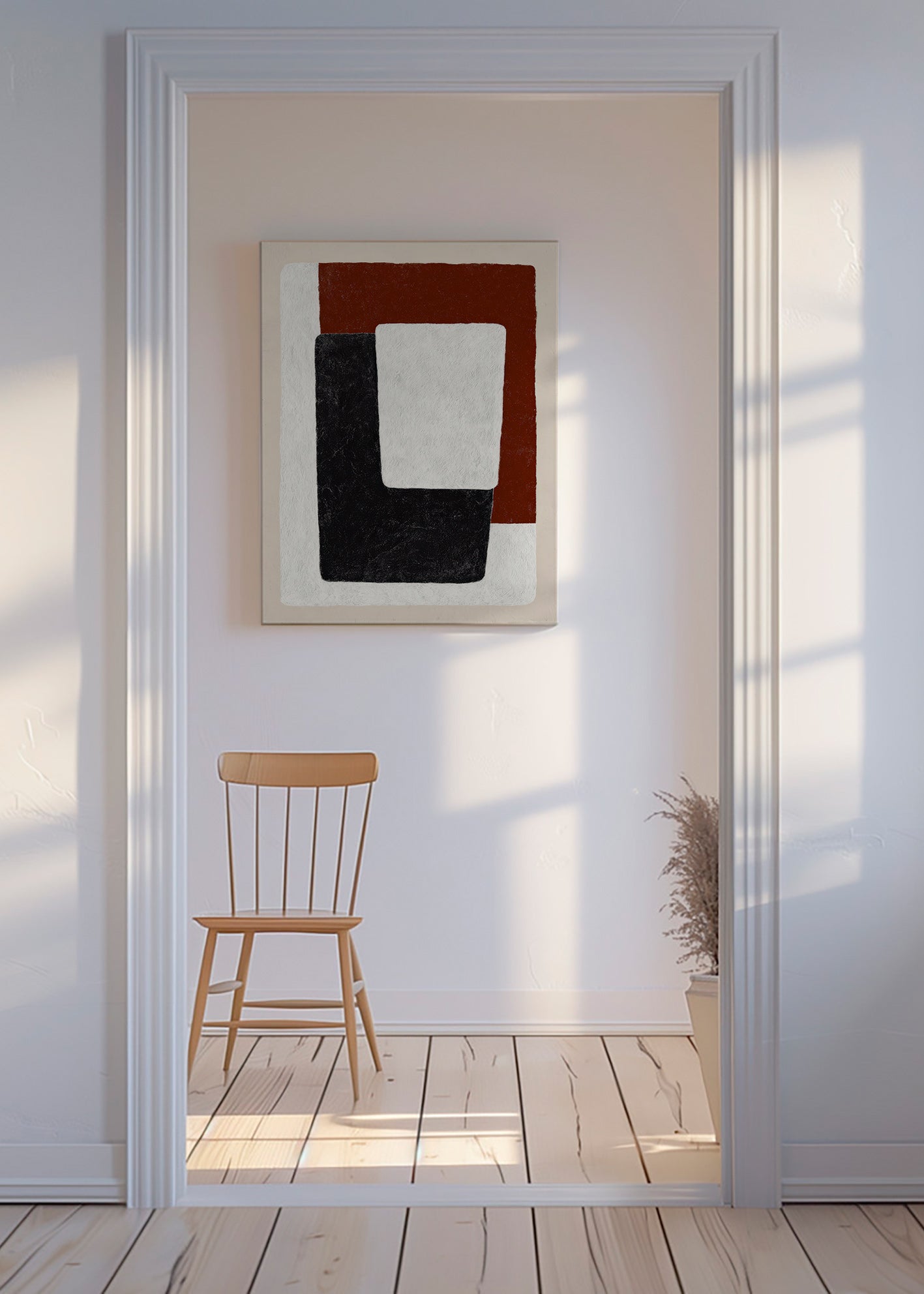 Abstract artwork terracotta and black blocks