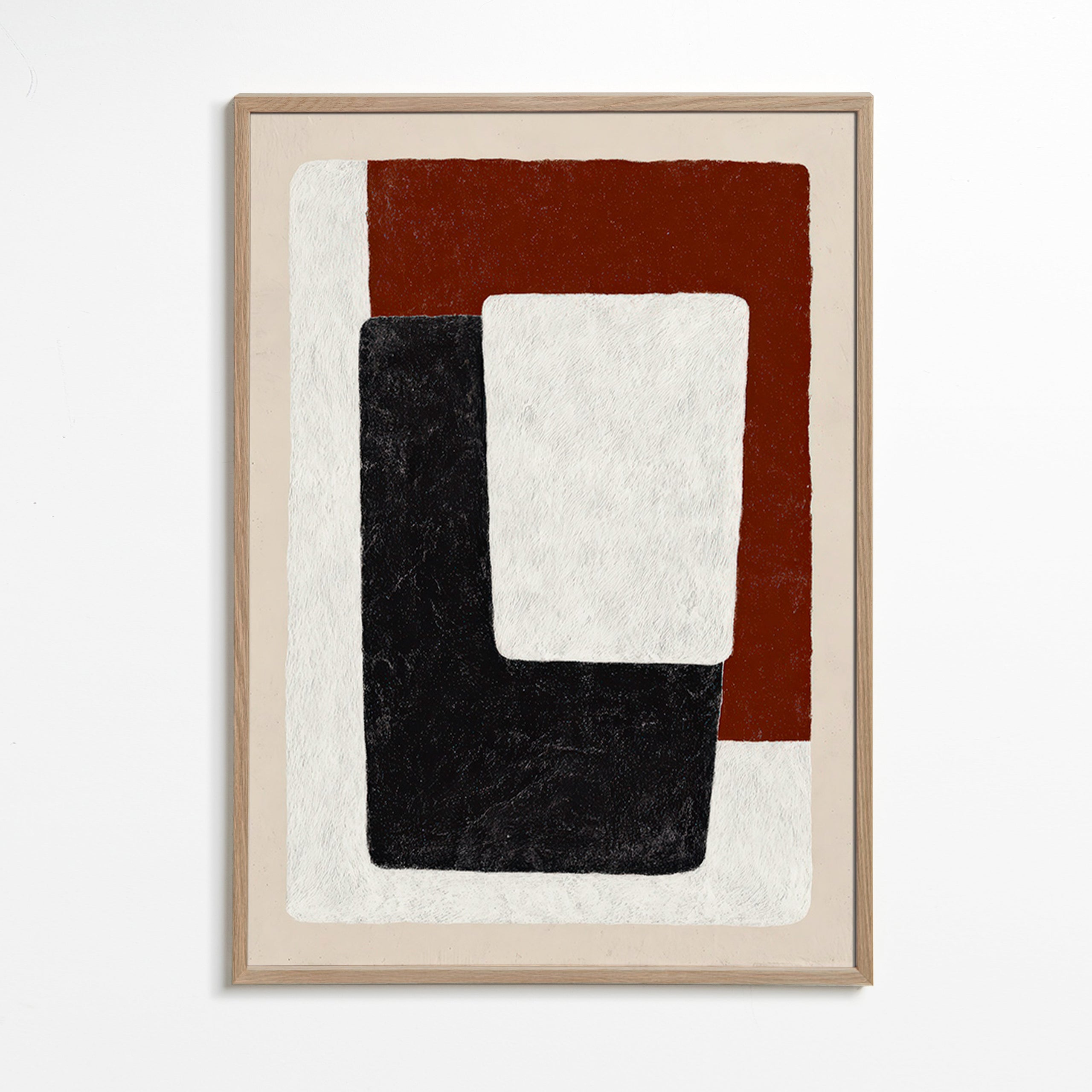 Abstract artwork terracotta and black blocks