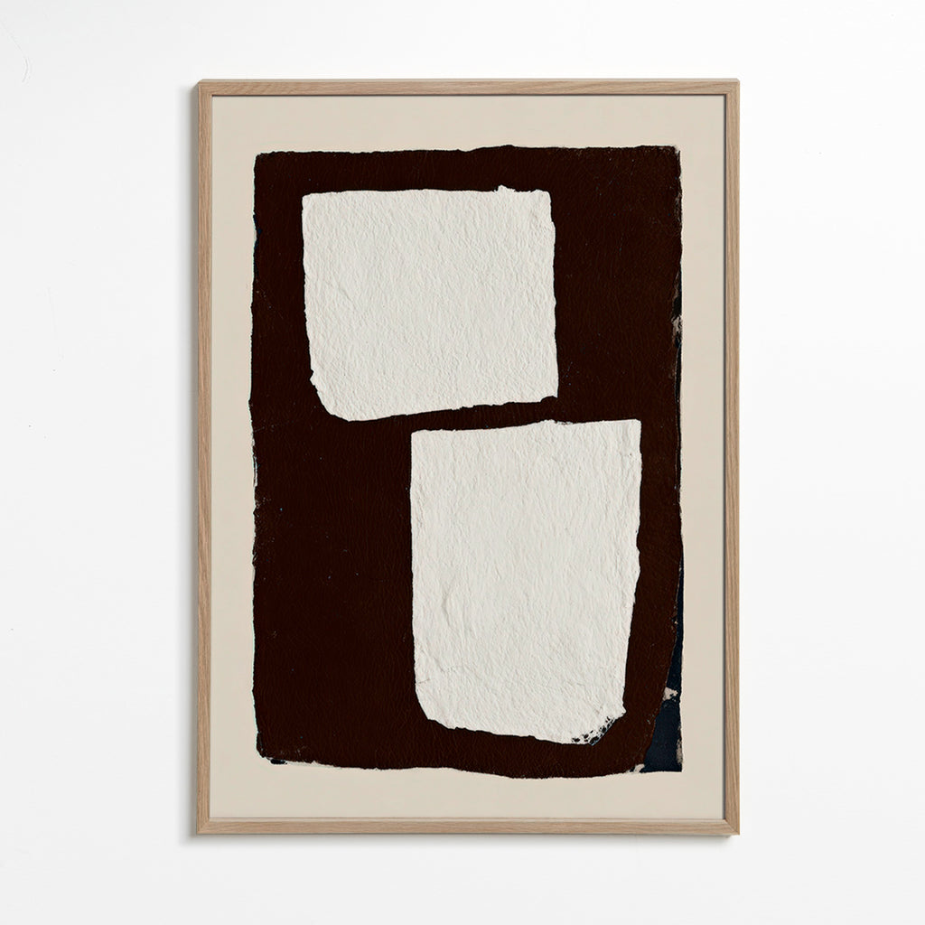 Abstract artwork in mocha with white blocks