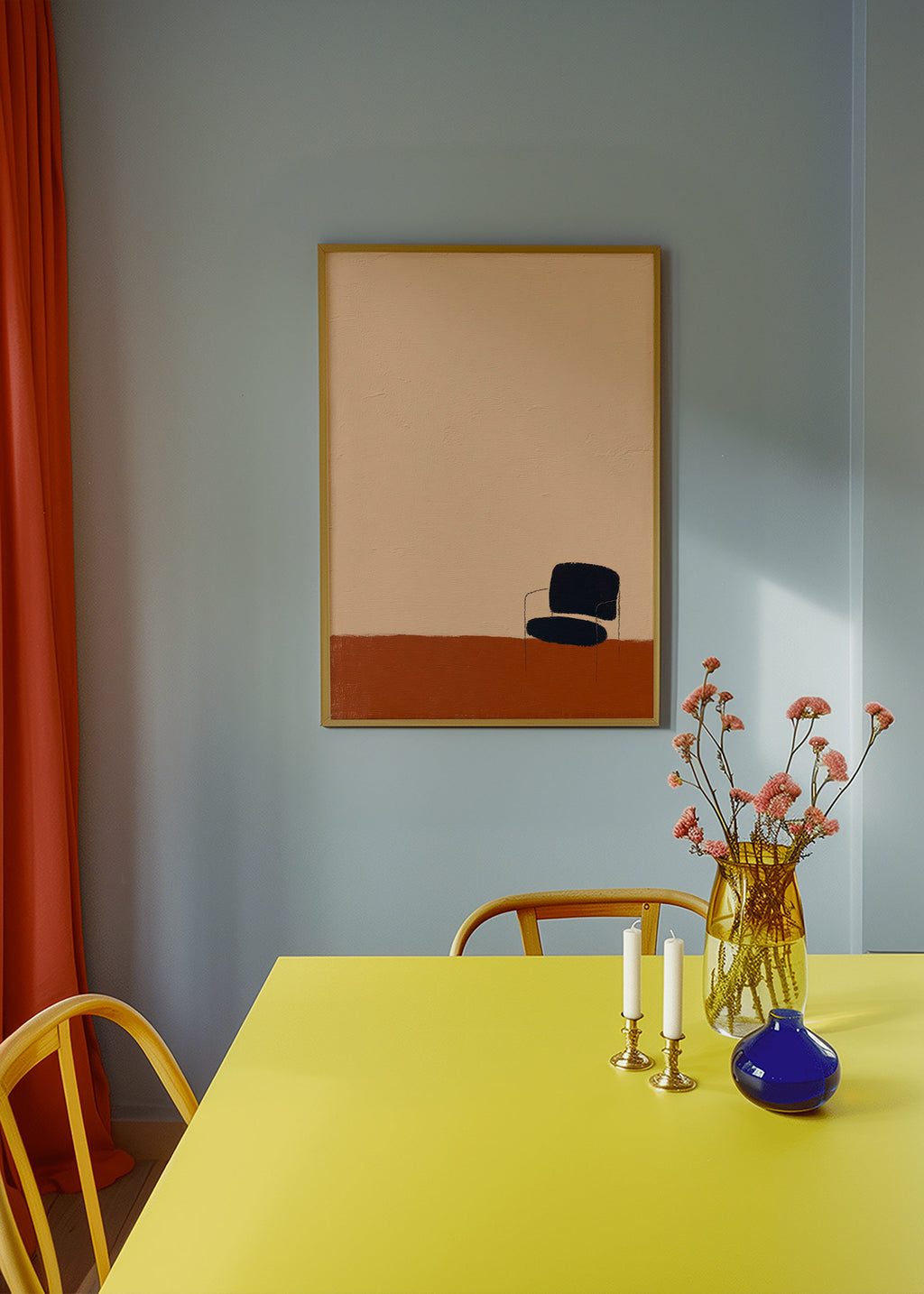 Minimalist art: chair against ochre floor