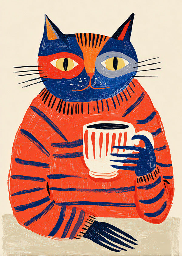 Kitchen art featuring coffee cat