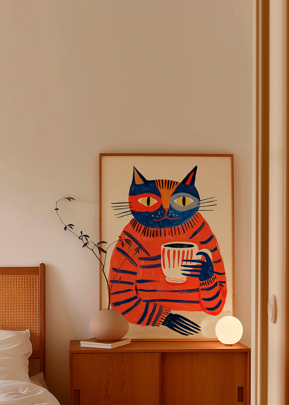 Kitchen art featuring coffee cat