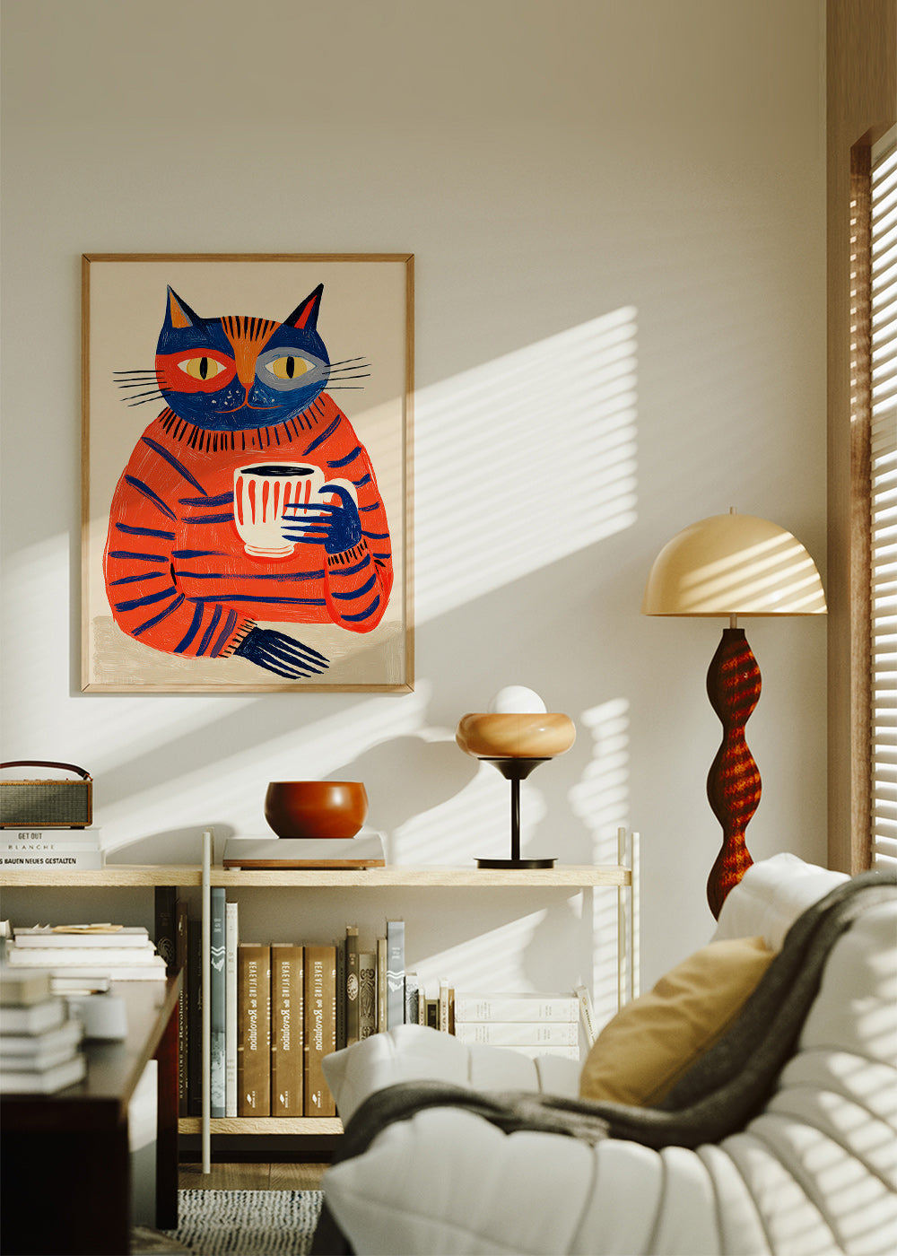 Kitchen art featuring coffee cat