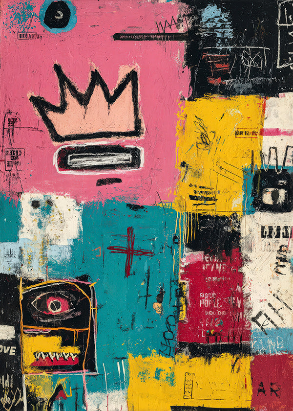 Abstract artwork with crown and color blocks