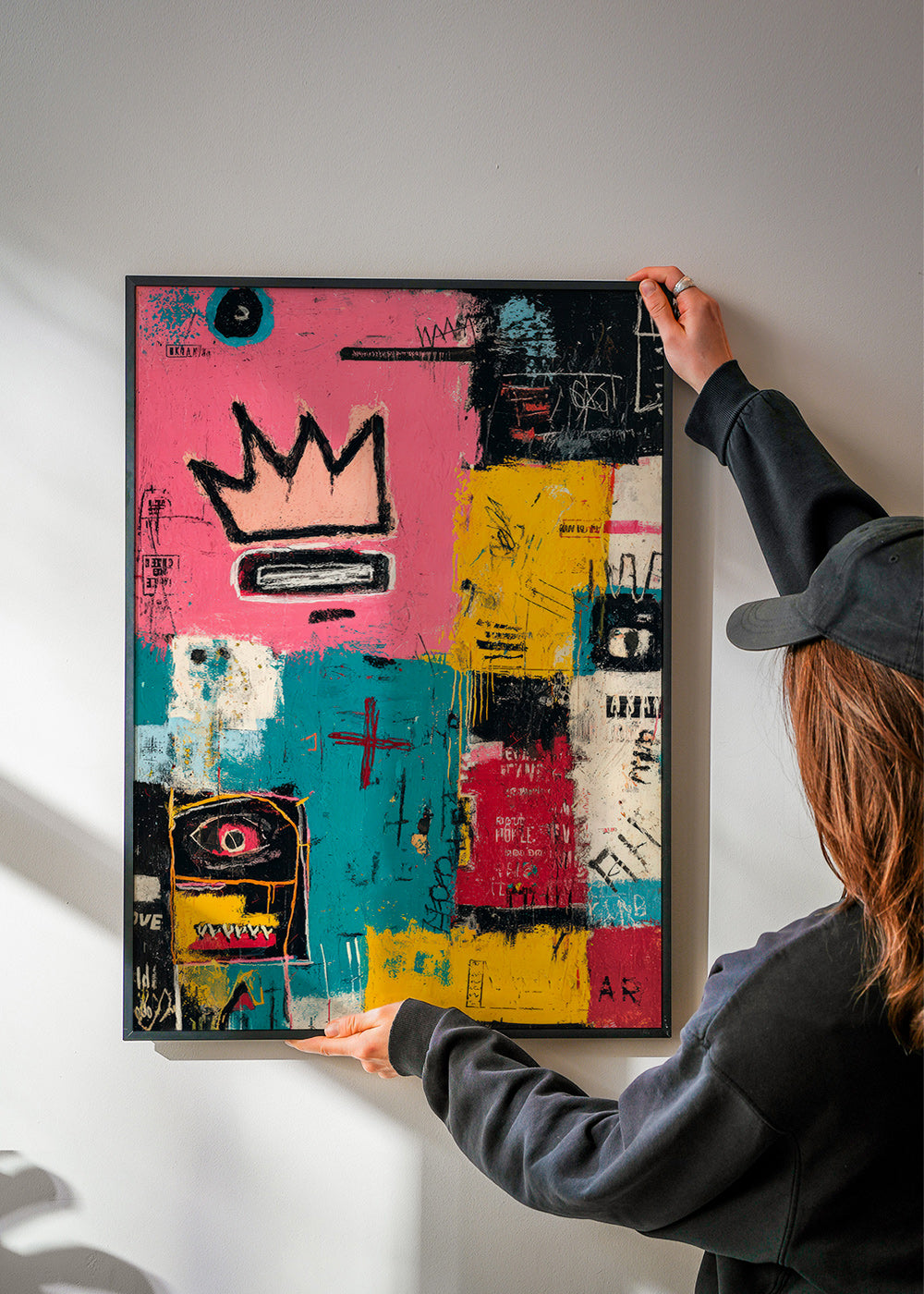 Abstract artwork with crown and color blocks