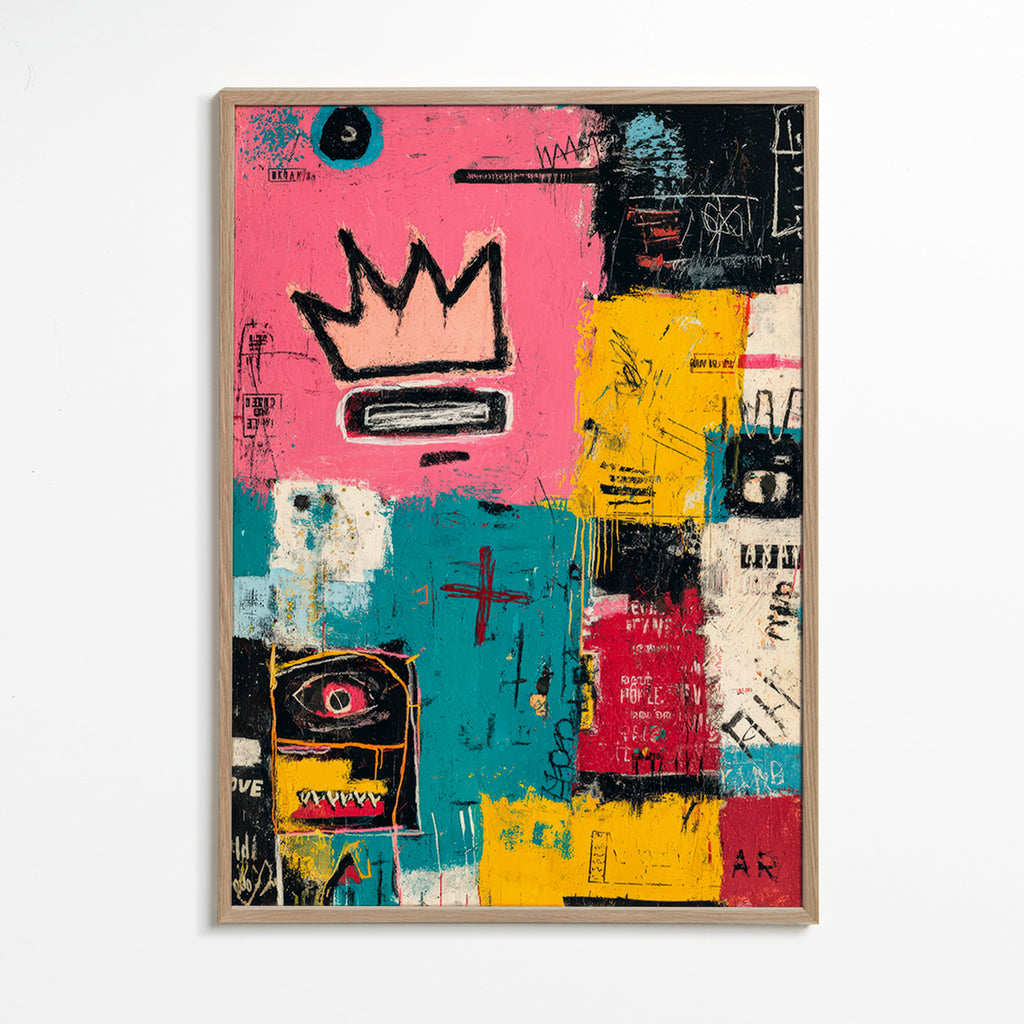 Abstract artwork with crown and color blocks