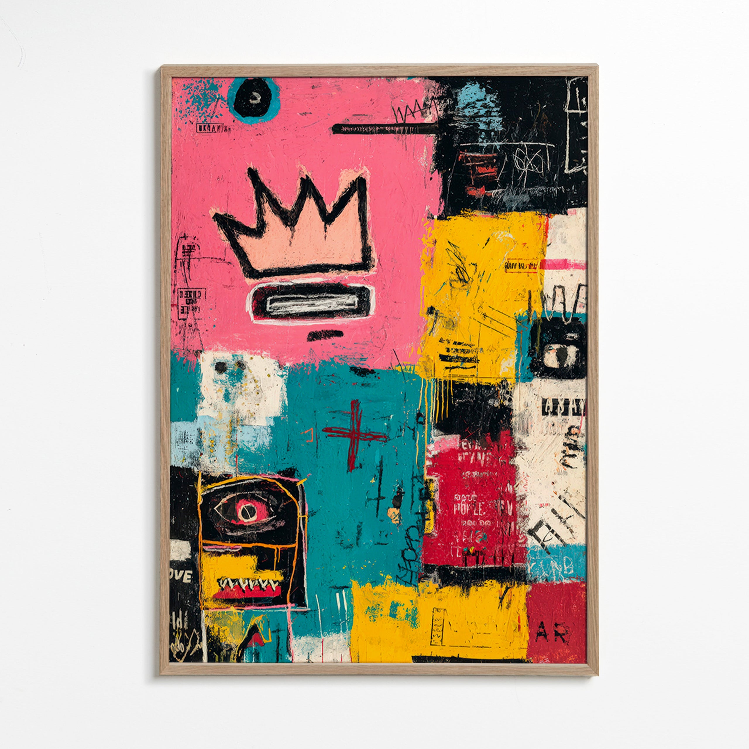 Abstract artwork with crown and color blocks