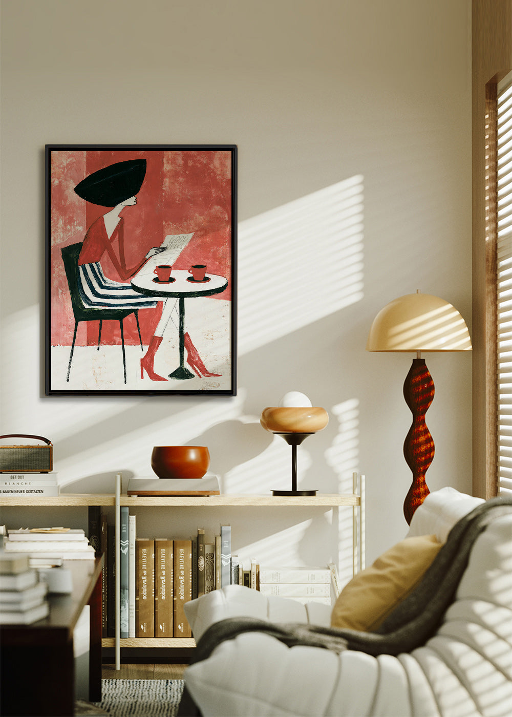 Kitchen art: woman with coffee