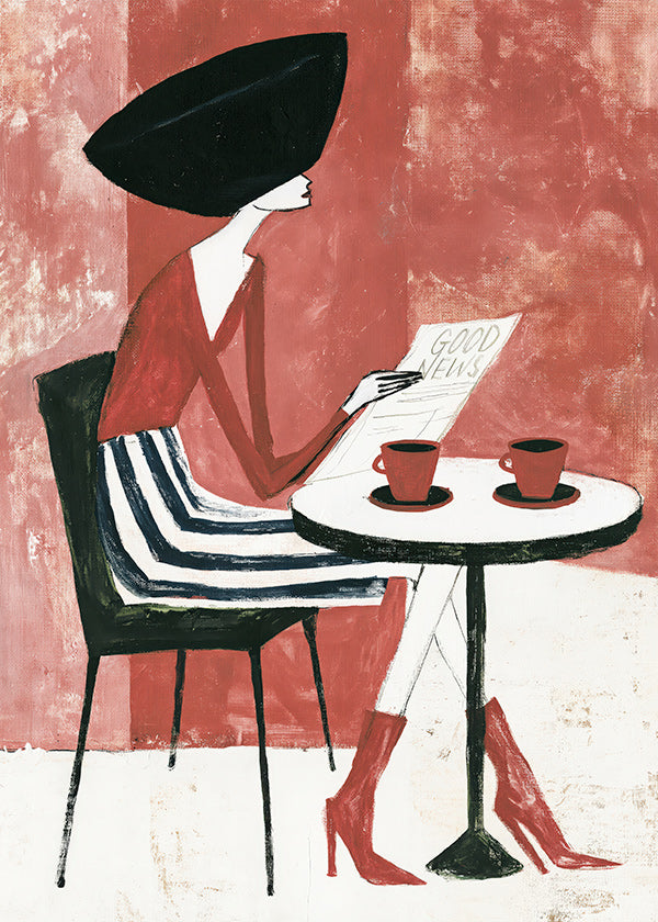 Kitchen art: woman with coffee