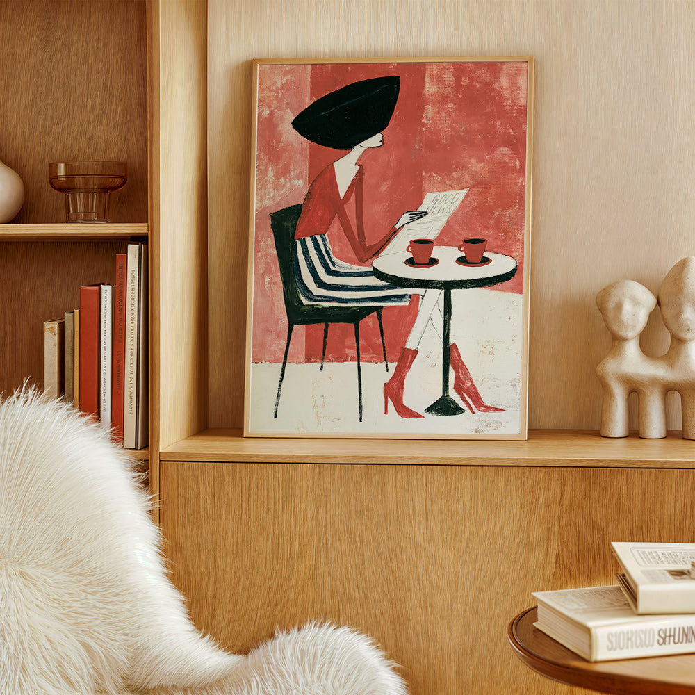 Kitchen art: woman with coffee