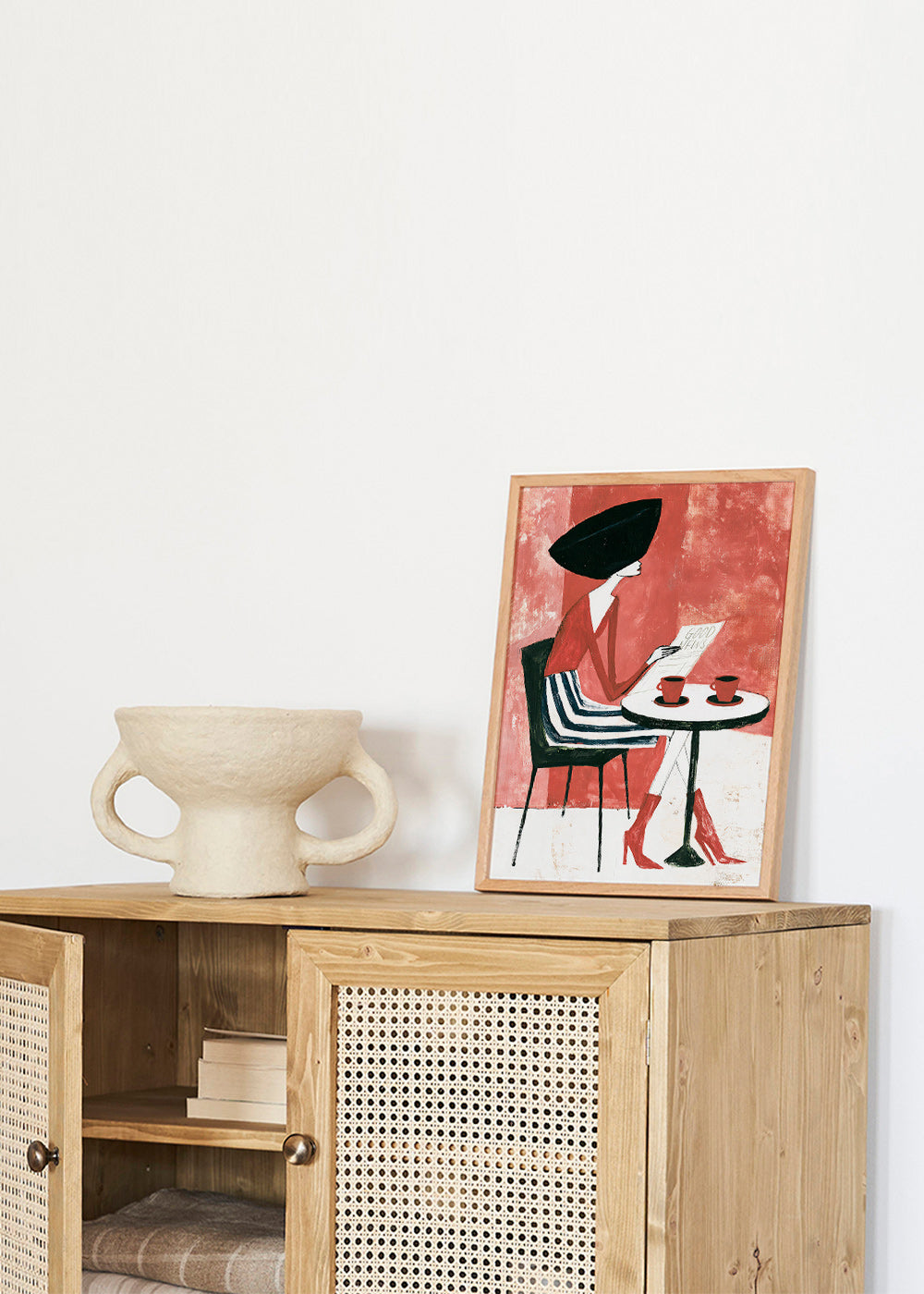 Kitchen art: woman with coffee