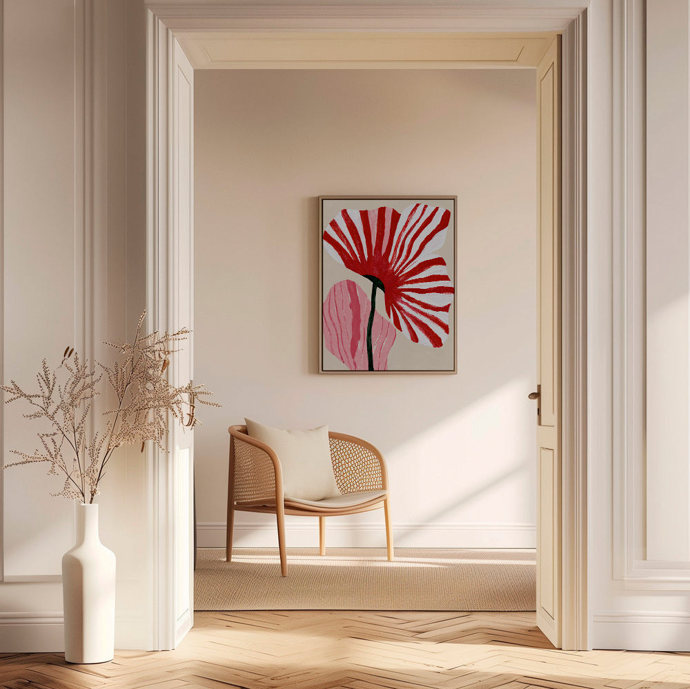 Botanical print with red striped petals