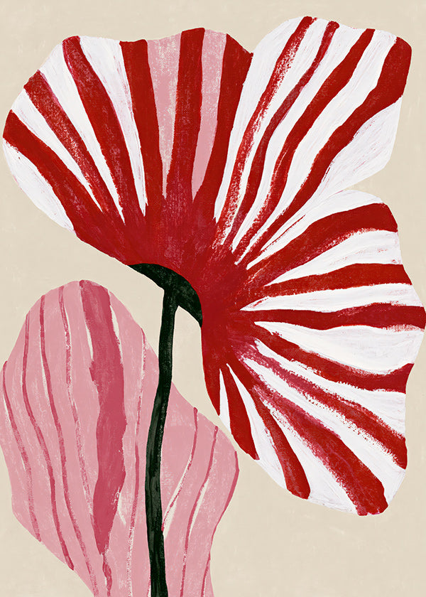 Botanical print with red striped petals