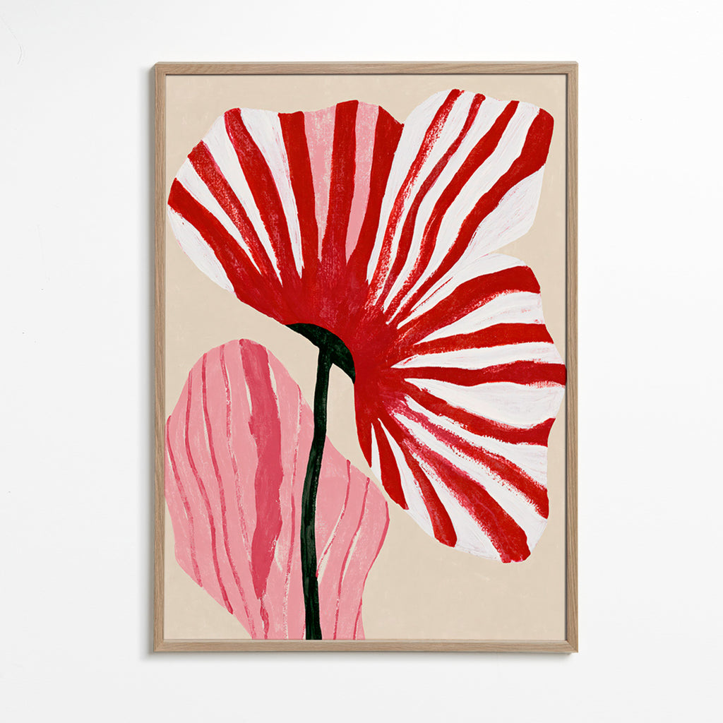 Botanical print with red striped petals