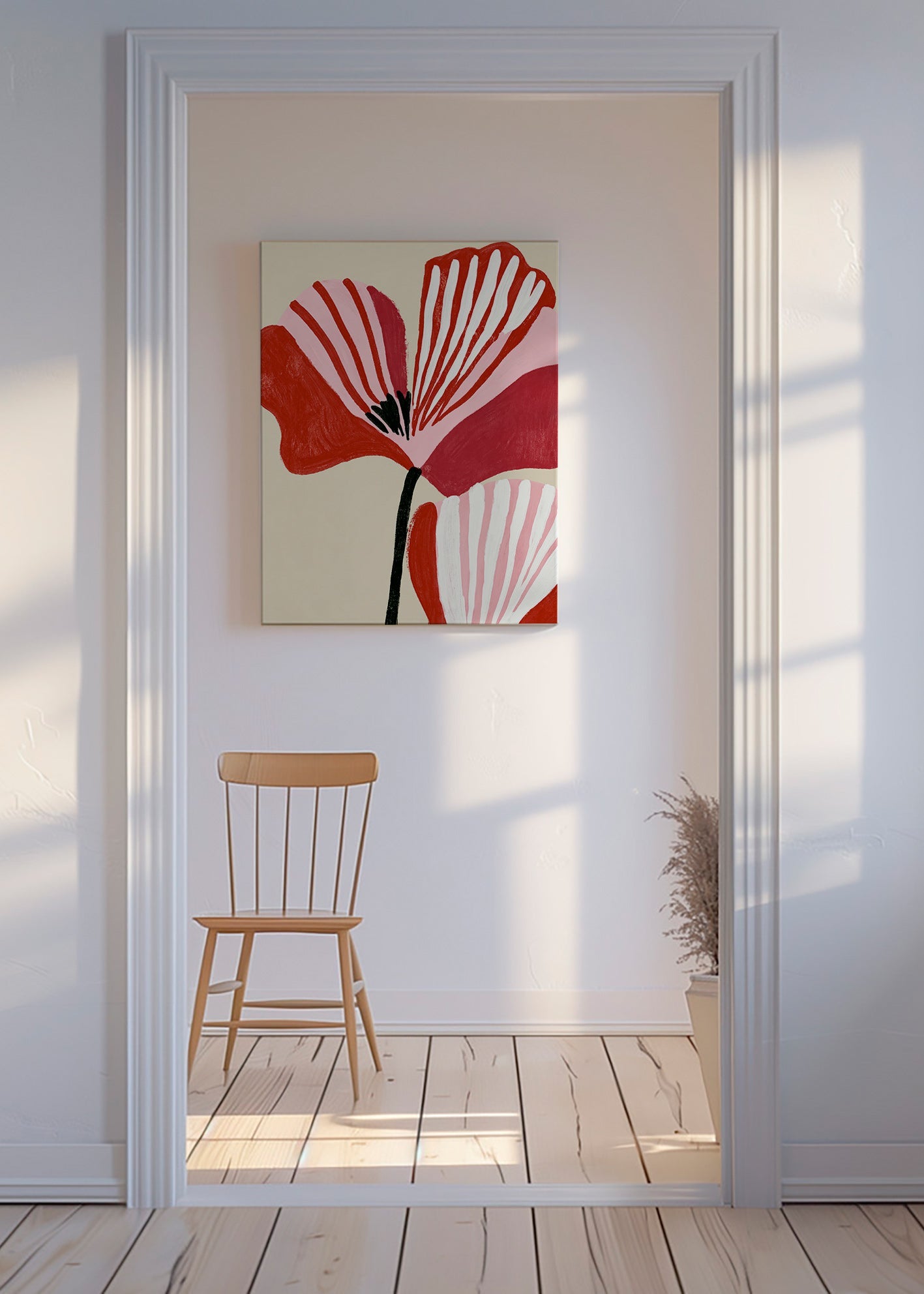 Botanical print Twin Petals in pink and red