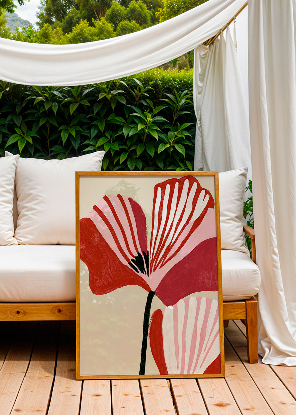 Botanical print Twin Petals in pink and red