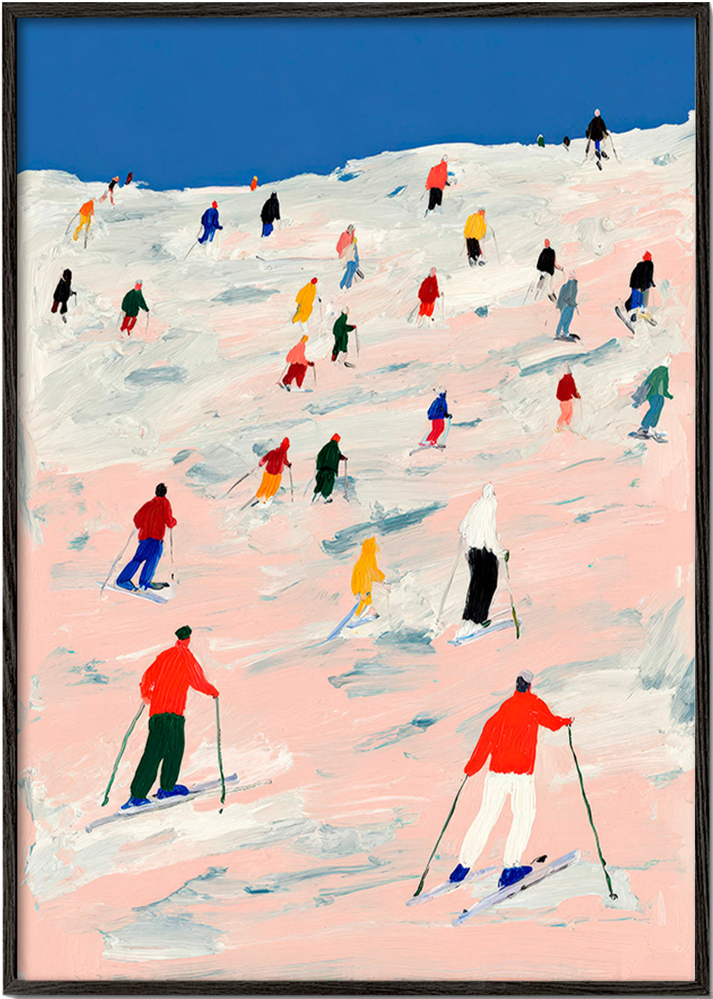 Ski sports artwork on colorful slope