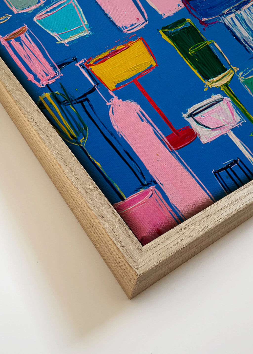 Kitchen art: colorful cocktails on blue background