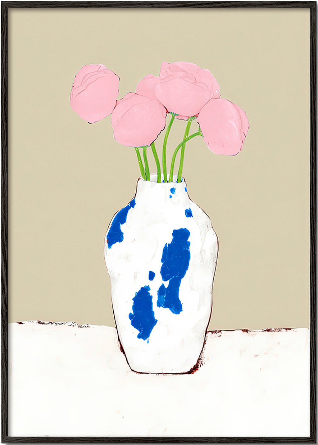 Botanical print: peonies in a blue vase