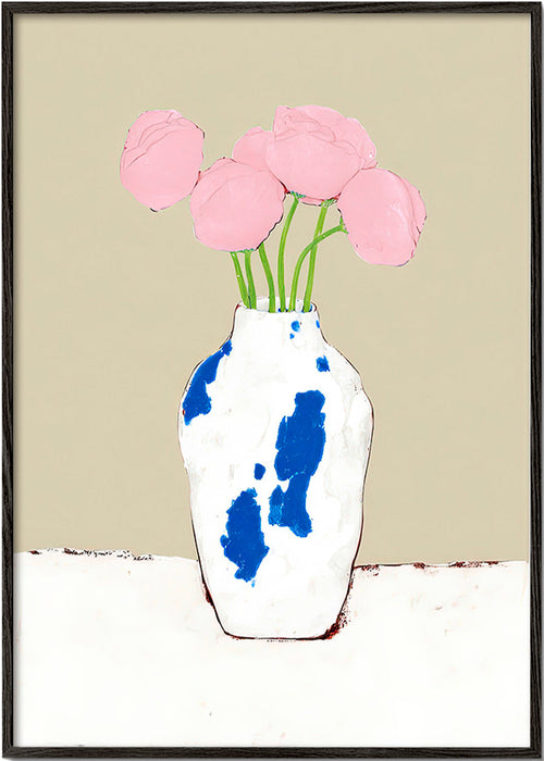 Botanical print: peonies in a blue vase