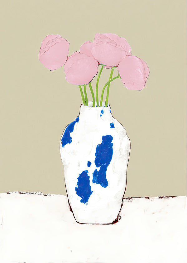 Botanical print: peonies in a blue vase