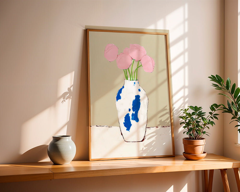 Botanical print: peonies in a blue vase