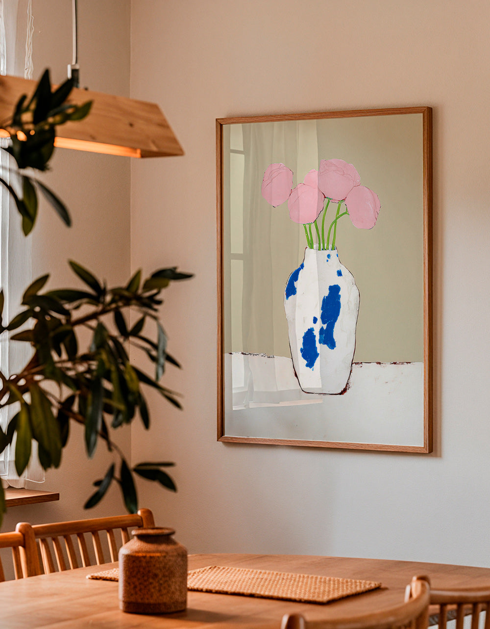Botanical print: peonies in a blue vase