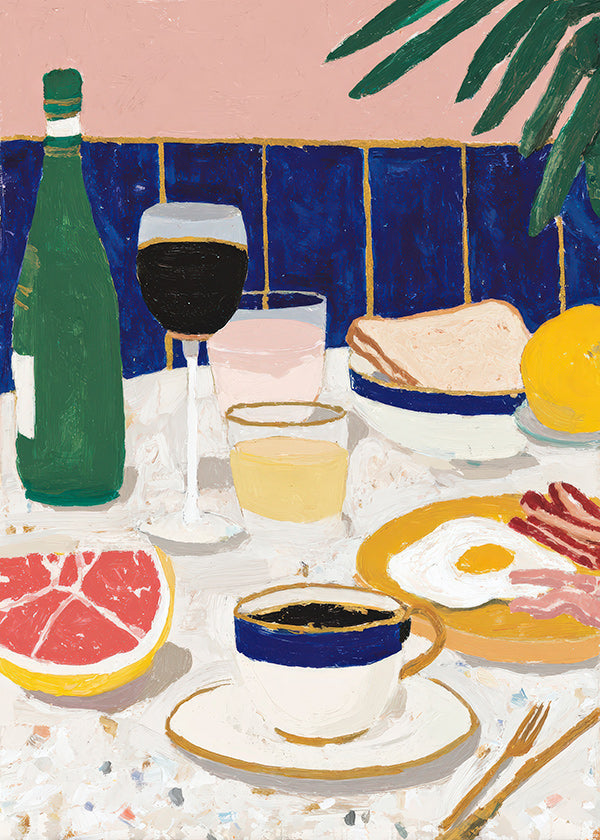 Kitchen art: breakfast still life with grapefruit and coffee