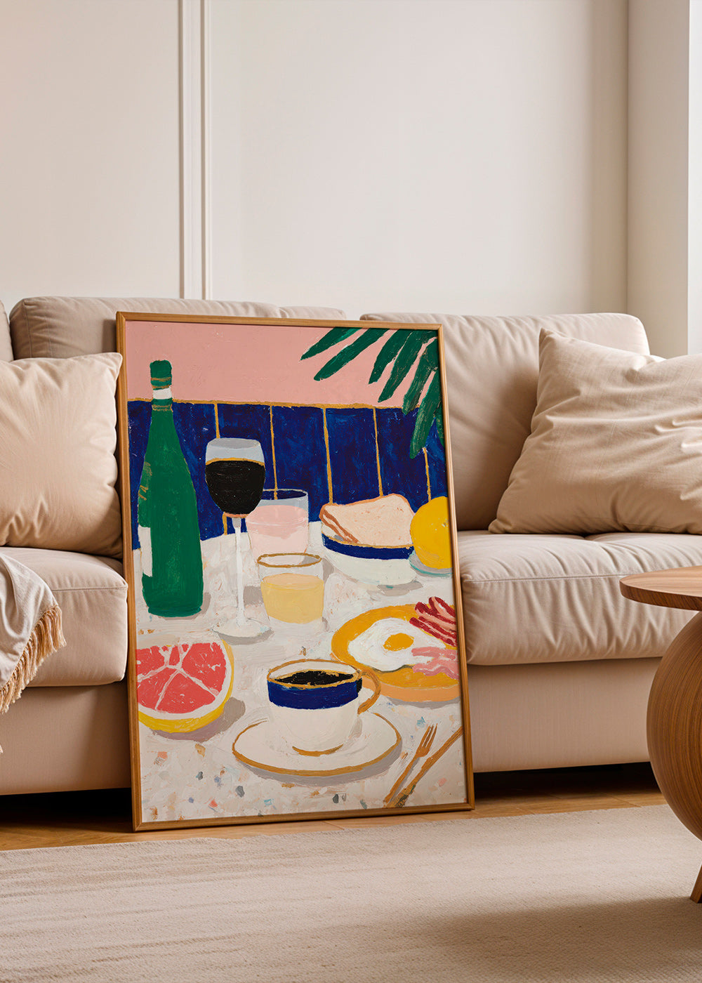 Kitchen art: breakfast still life with grapefruit and coffee
