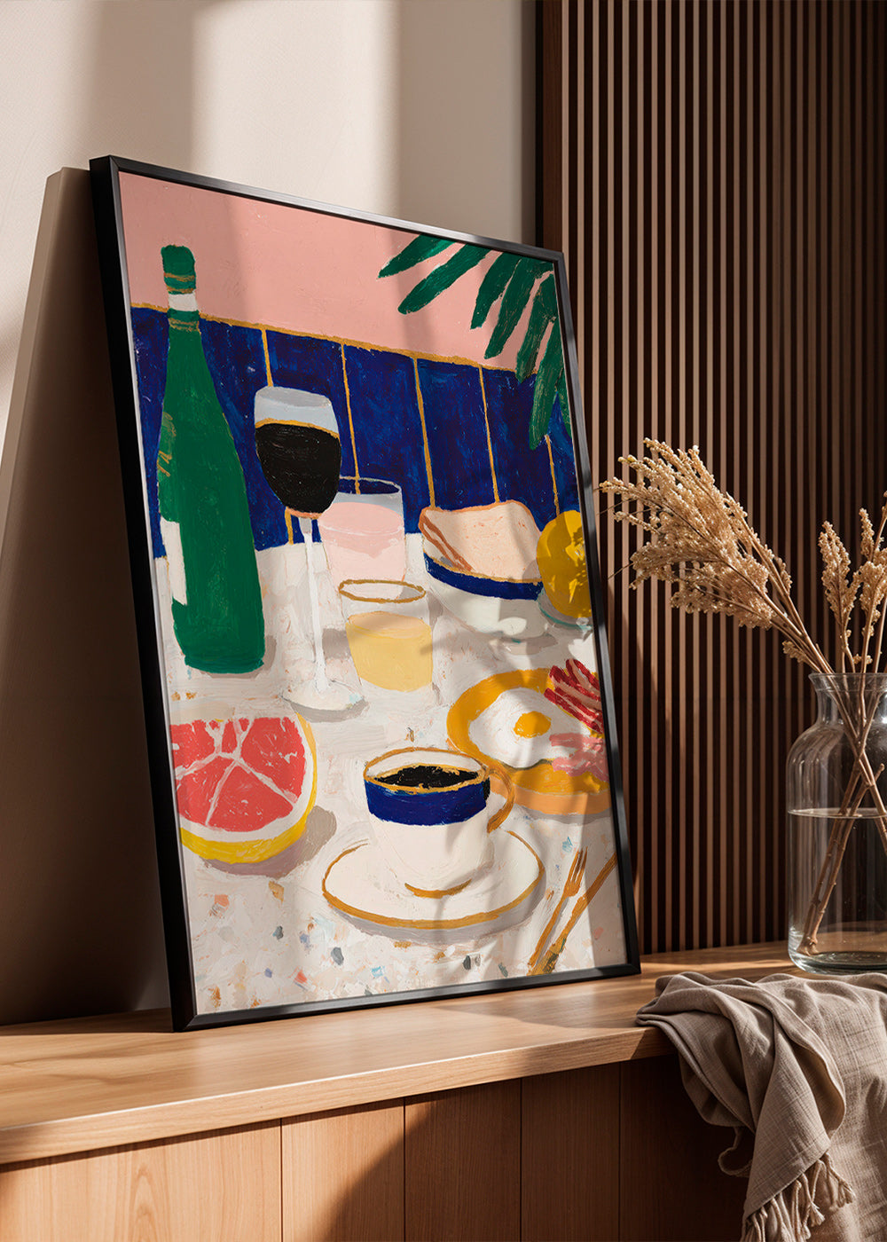 Kitchen art: breakfast still life with grapefruit and coffee