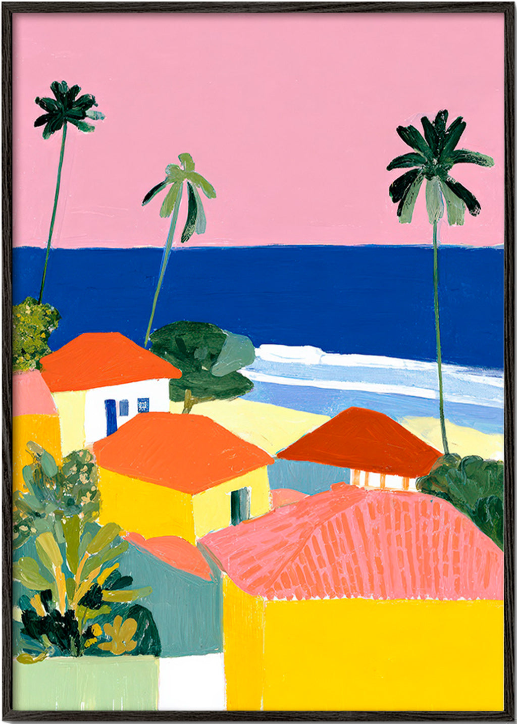 Landscape art: palms and warm-colored houses