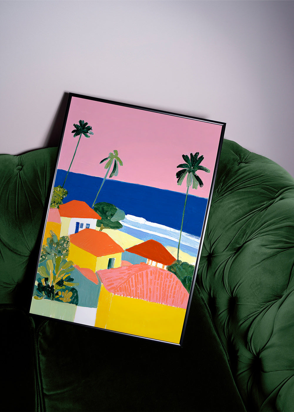 Landscape art: palms and warm-colored houses