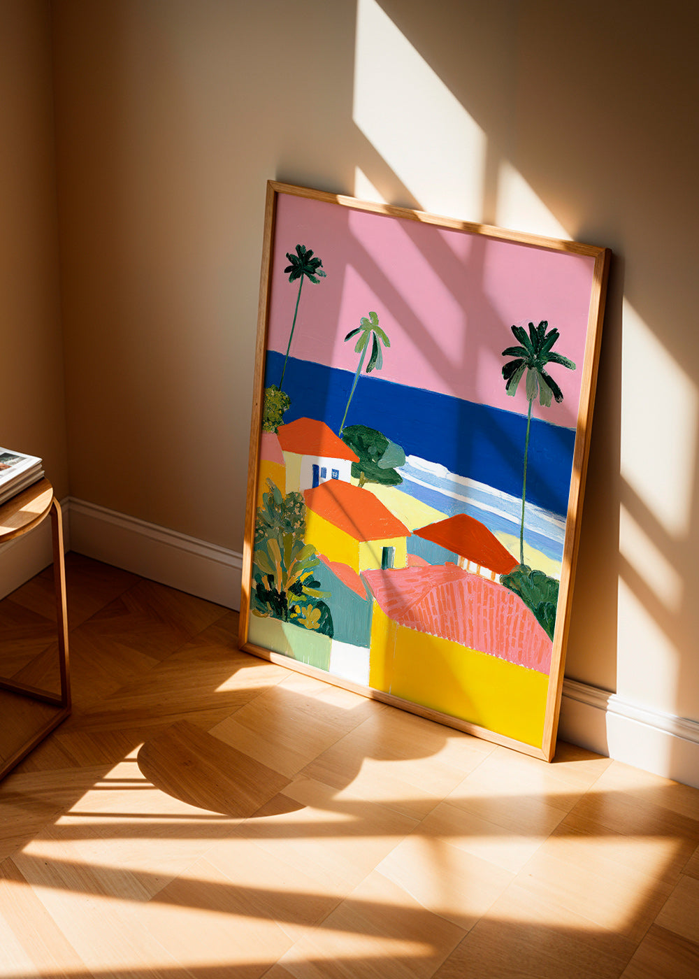 Landscape art: palms and warm-colored houses