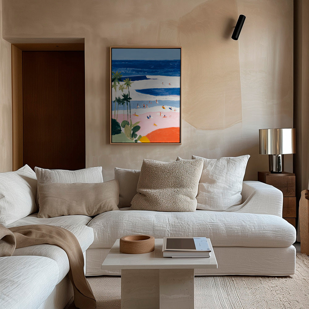Landscape art: beach surf and palms