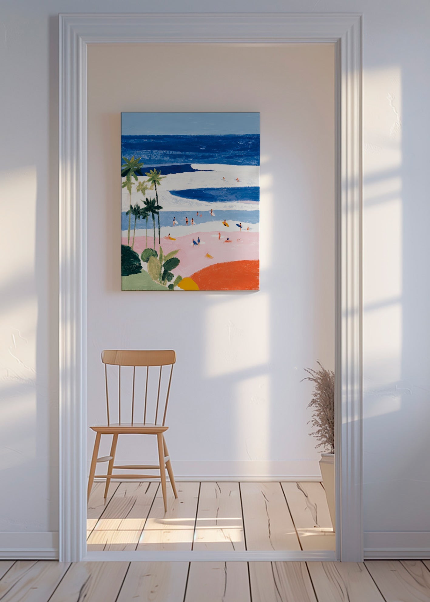 Landscape art: beach surf and palms