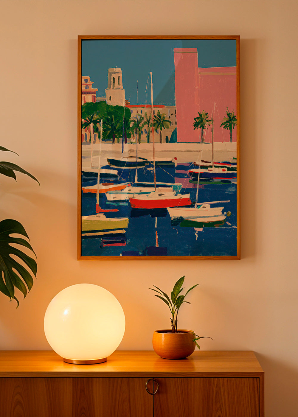 Pastel harbour landscape