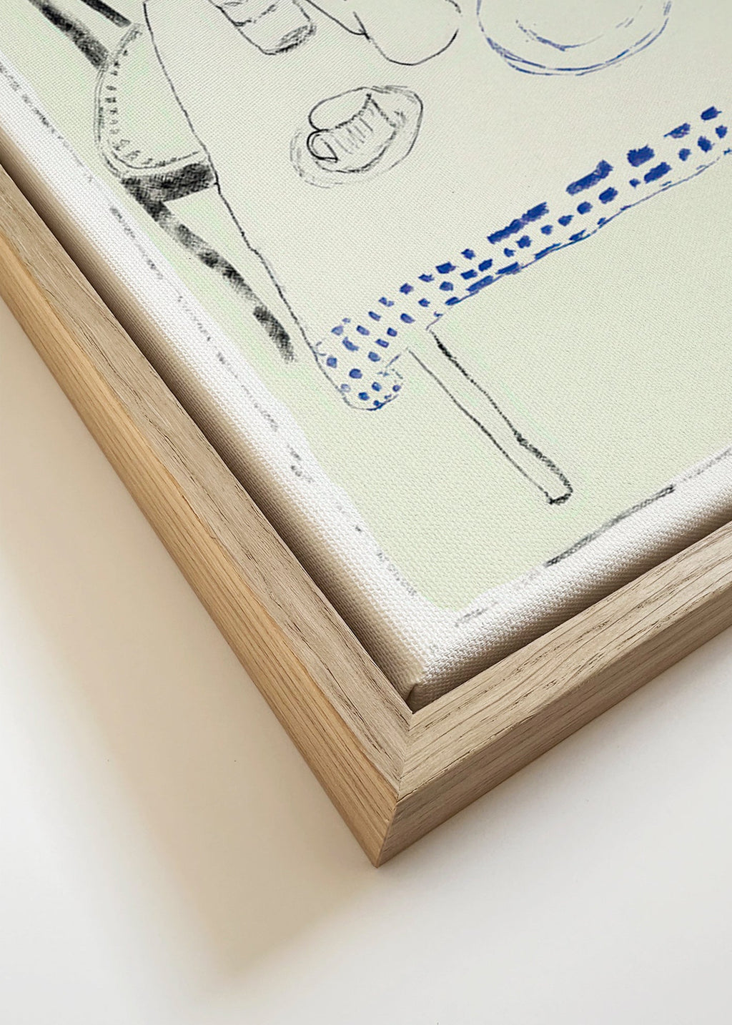 Kitchen art: blue bottle and simple tableware