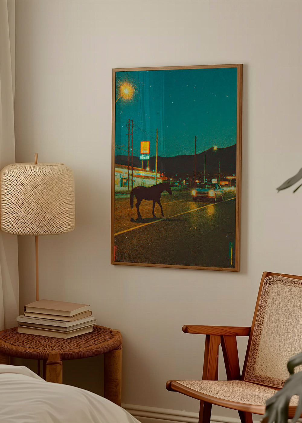 Horse at night on road