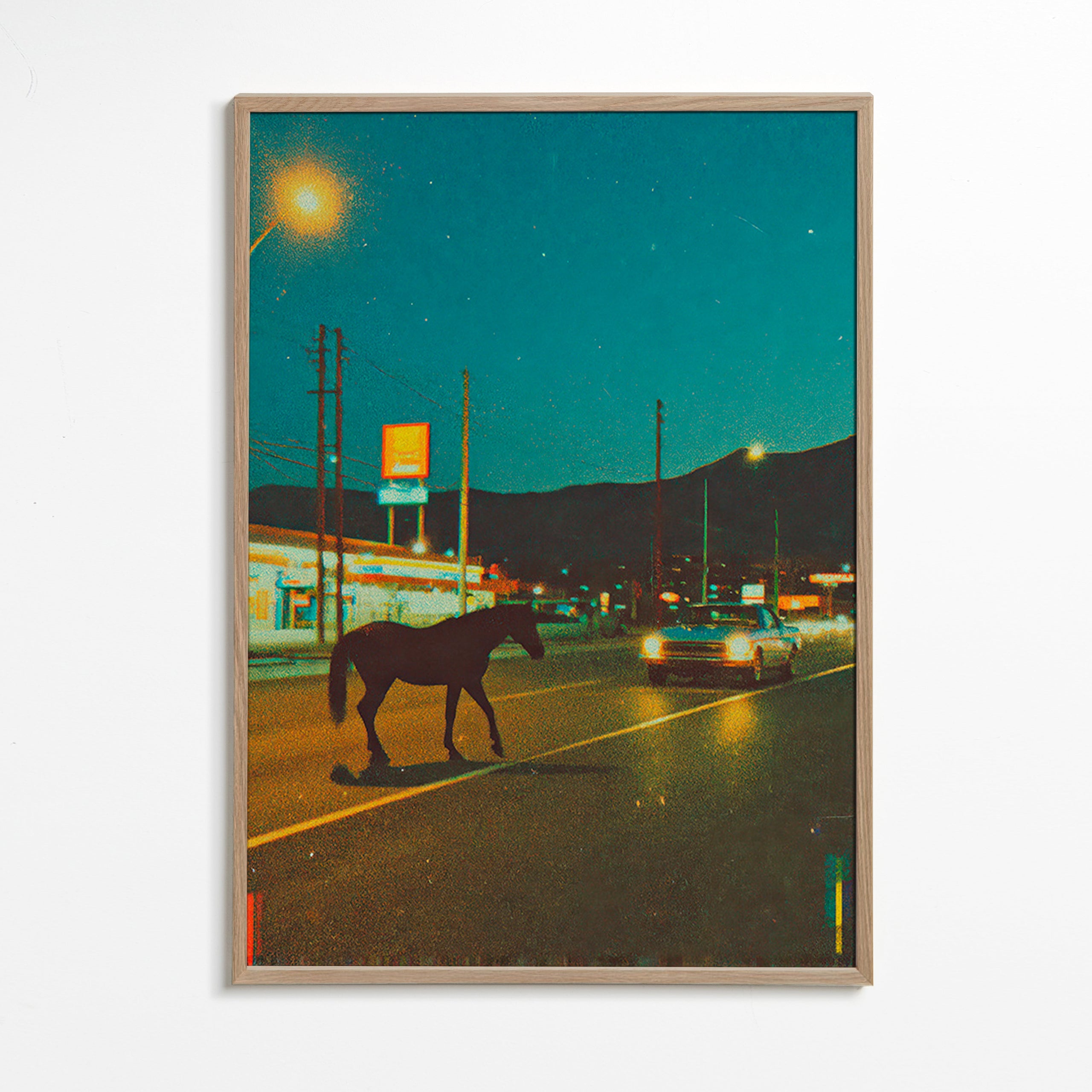 Horse at night on road