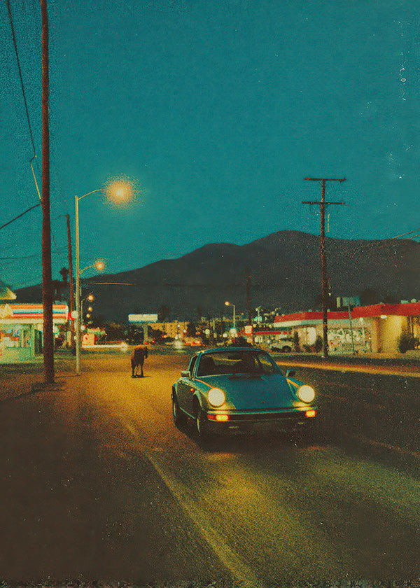 Landscape art: desert highway at night