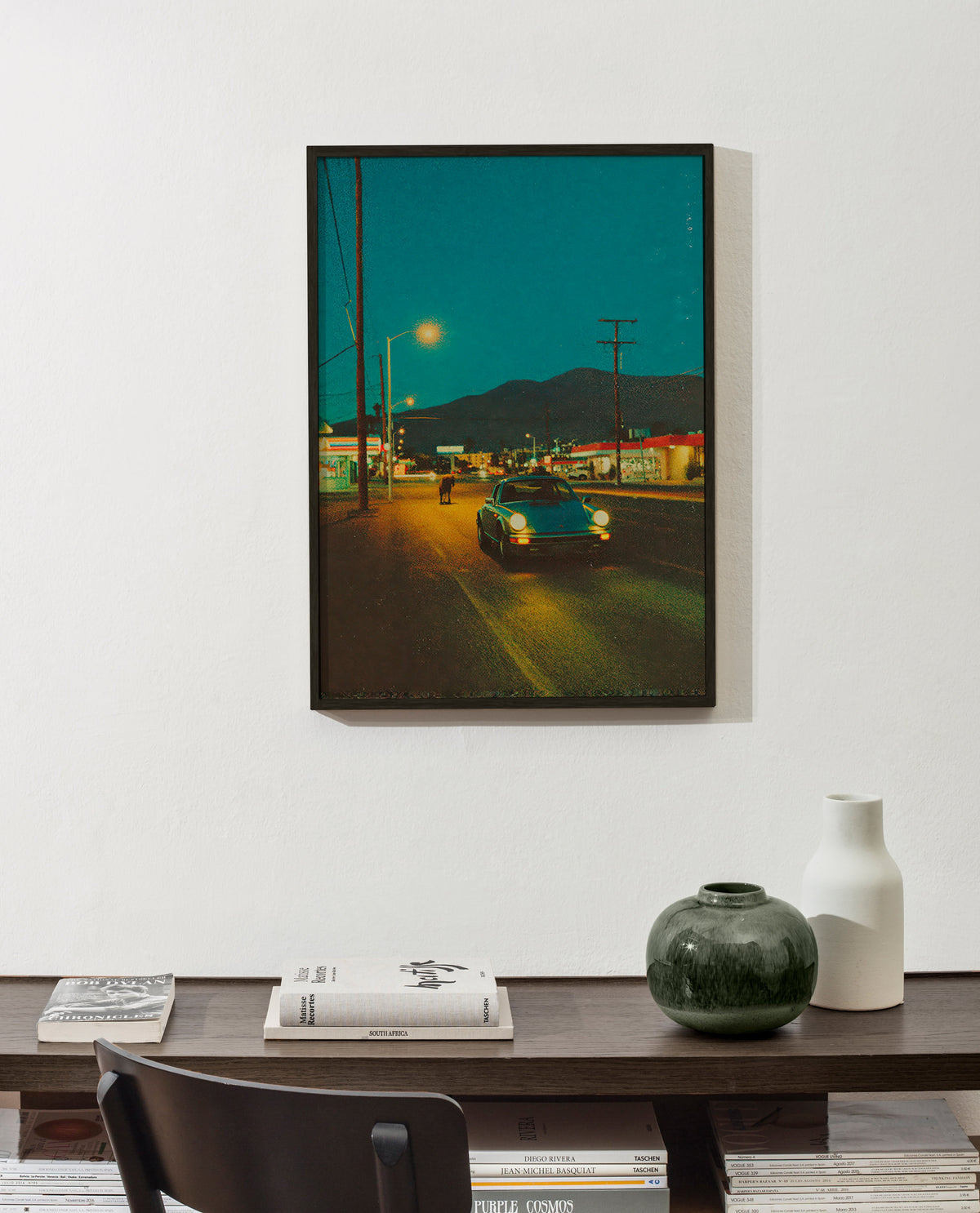 Landscape art: desert highway at night