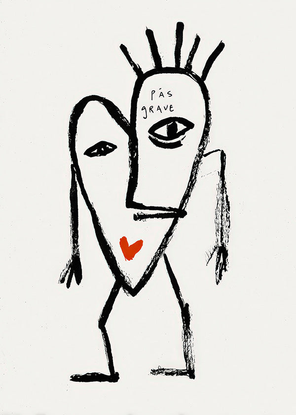 Abstract artwork linear face with red heart