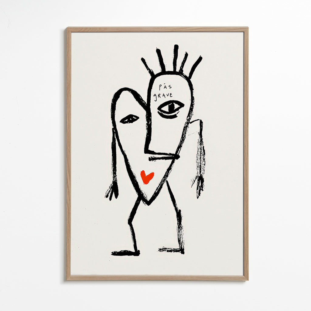 Abstract artwork linear face with red heart