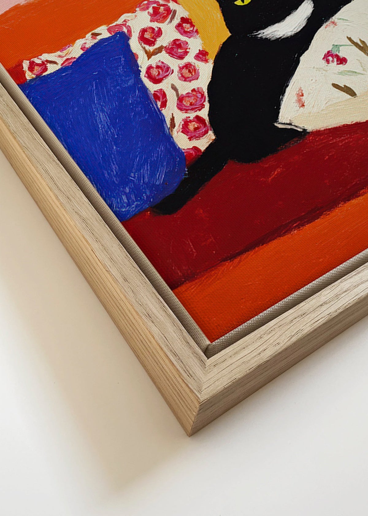 Artwork black cat on colorful sofa
