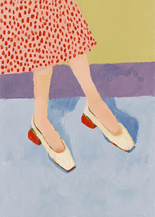 Red shoes illustration with patterned skirt