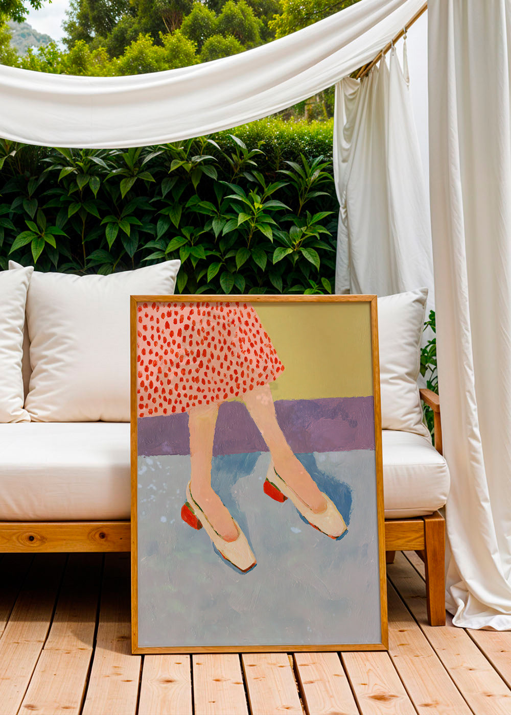 Red shoes illustration with patterned skirt