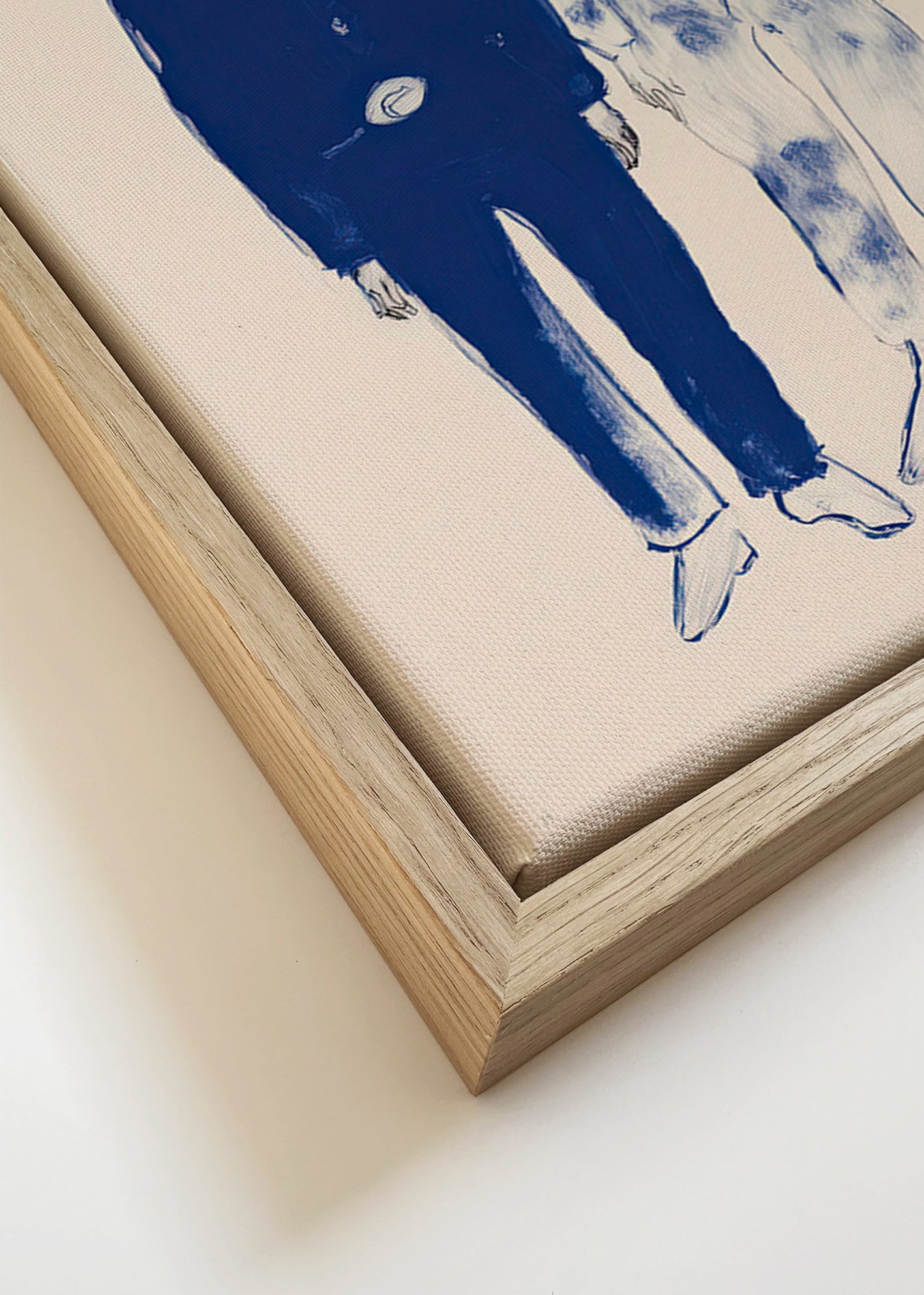 Two-figure illustration with rabbit in blue ink